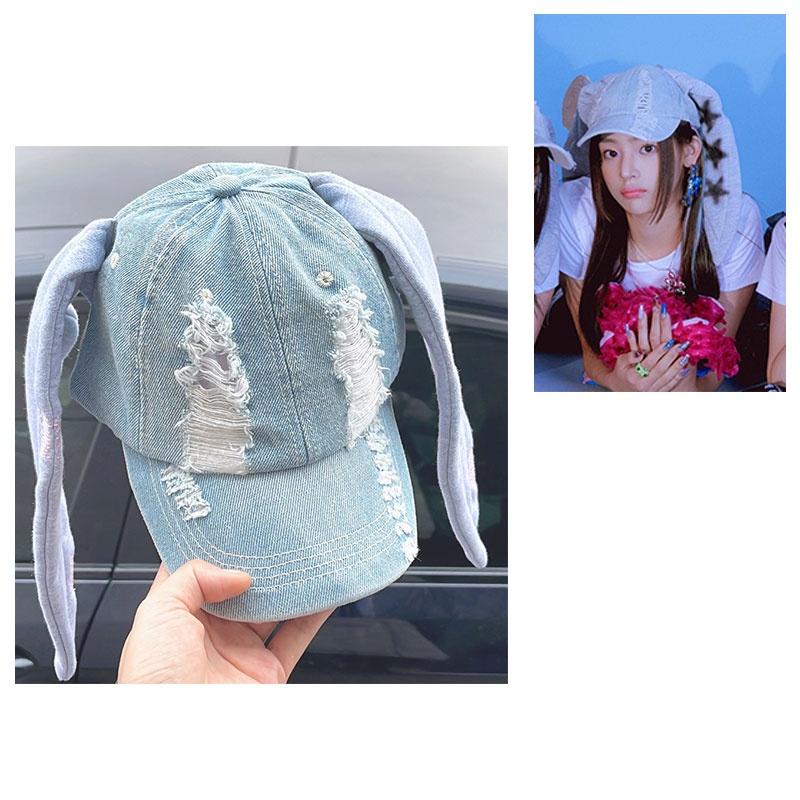 Omg Newjeans Hanni Danielle Round Top Baseball Cap With Rabbit Ears For Summer