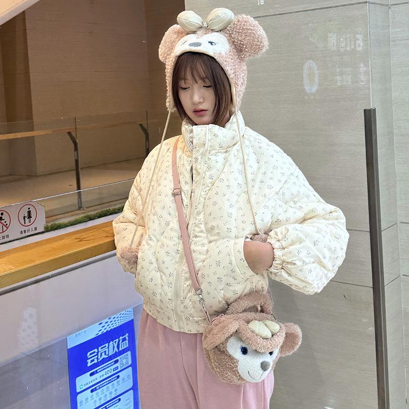 Padded jacket 2025 winter thickened retro floral stand-up collar Korean sweet slimming short floral down cotton