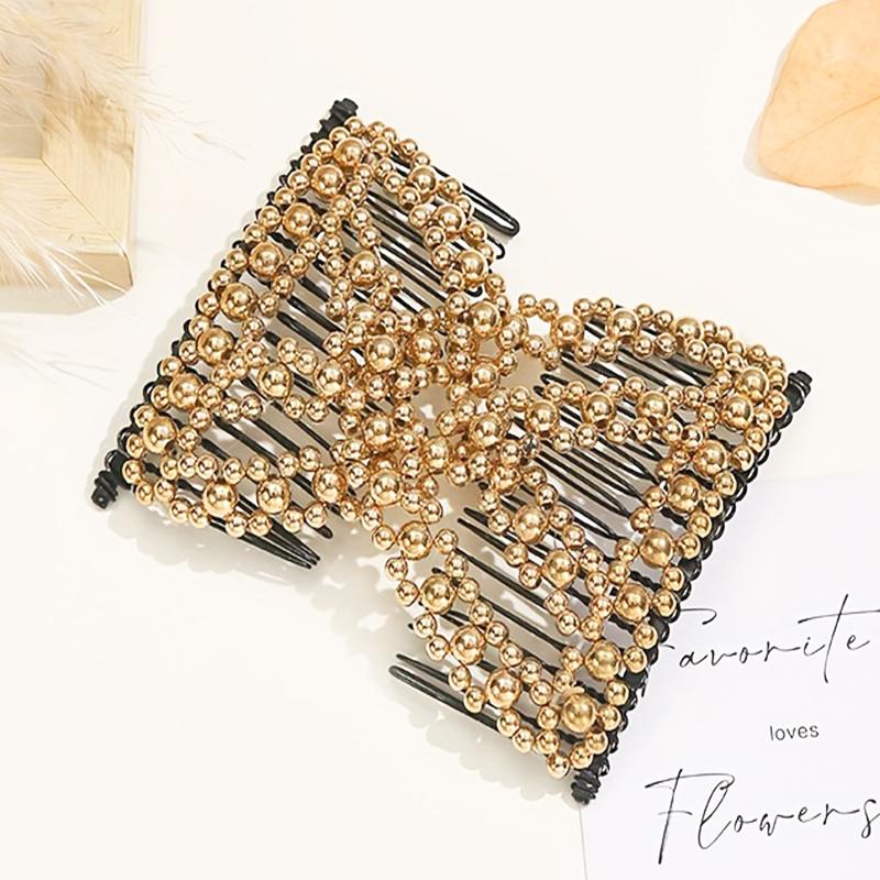 Women DIY Hair Accessories Pearl Beaded Elastic Hair Claw Hairpin Magic Comb Up-Do Hairstyle Bun Maker Tool Ponytail Hairdo Wolf