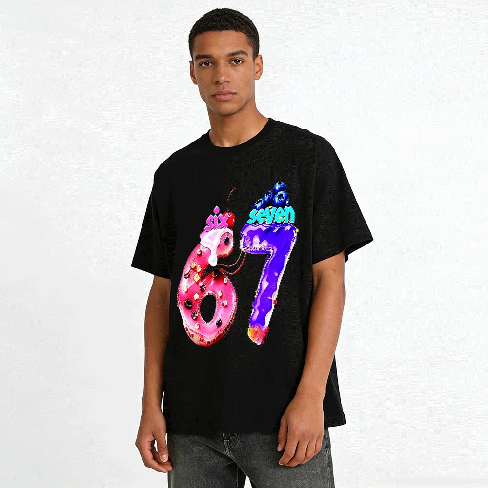 Fun Sweet Style Number 67 Food Print Casual Top Pure Cotton T-shirt