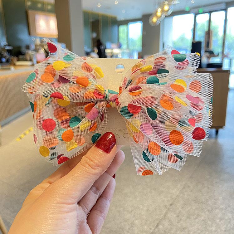 Bunte gepunktete Netzschleife Haarspange für Kinder