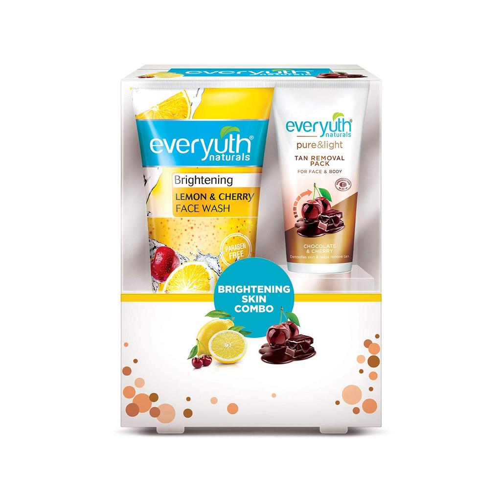 Everyuth Naturals Combo pentru strălucire a pielii, spălare pentru față cu cireș și lămâie + exfoliant și pachet pentru îndepărtarea bronzului, 200 g