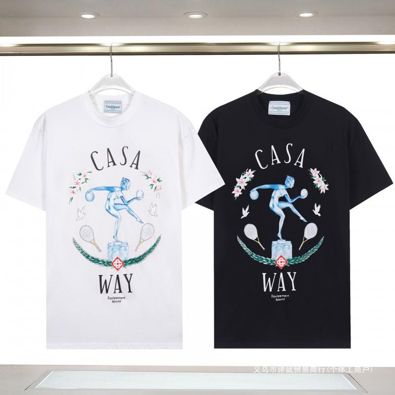 280g Double Yarn Cotton T-Shirt Couples Casablanca Castle Print Short Sleeve Round Neck Loose Fit