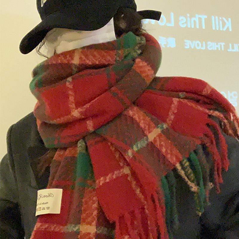 

Красный шарф Зимний женский клетчатый универсальный премиальный платок Студенческий шарф Новый подарок на день рождения для пары 200 * 60cm