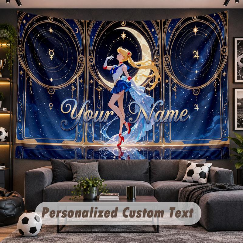 Wall Hanging Tapestry Custom NameSailor Moon Pattern Personalized Printed Fabric Wall Decor