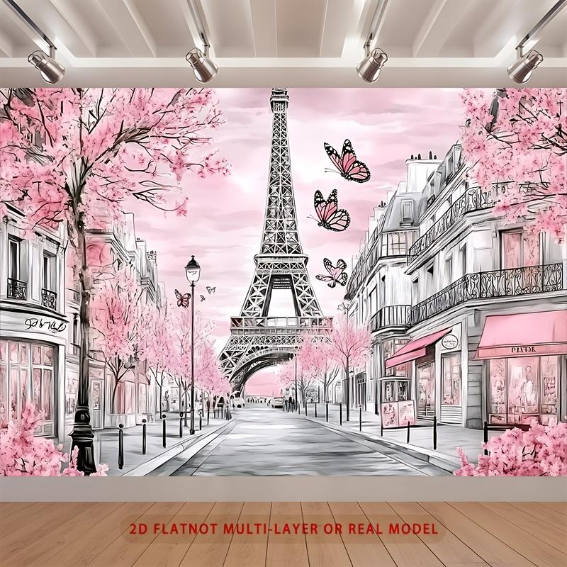 2D plane 1 piece of 2D plane party banner 2D plane Eiffel Tower in Paris - Pink European City Landscape Background 100x150cm