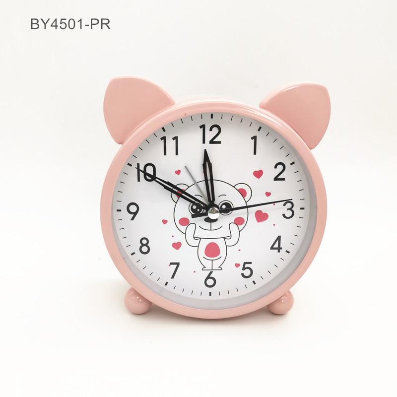 Short Eared Clock Cartoon Clock Face Children's Alarm Clock Metal Table Clock  Student Bedside Mute Night Light Clock