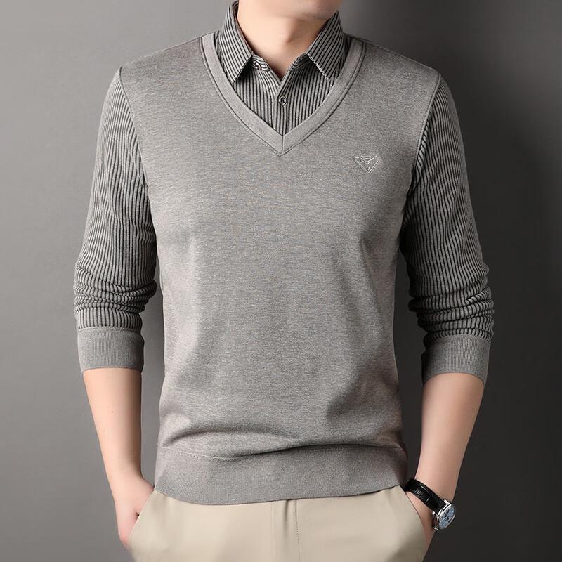 Pierre Cardin Men's Faux Two-Piece Shirt Collar Sweater