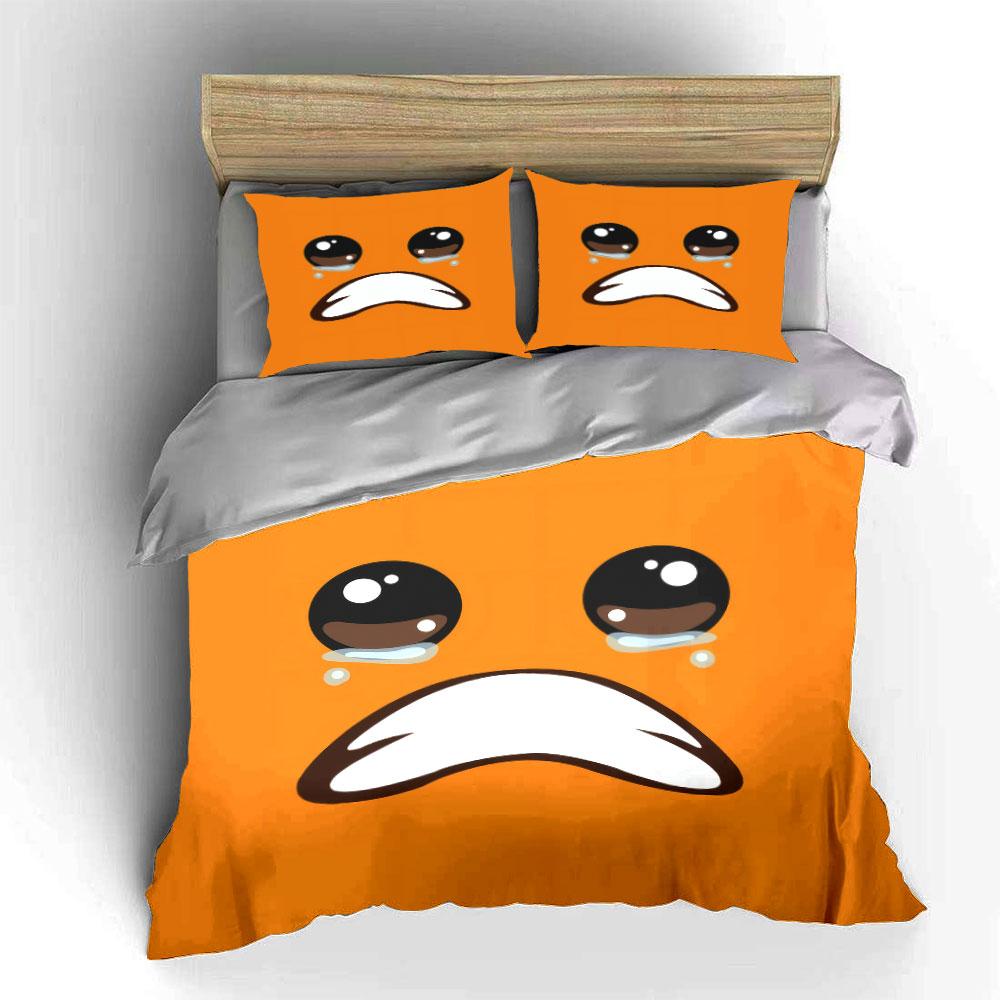Cute Crying Orange Face Emoji 3Pcs Bedding Set Soft Microfiber Duvet Cover Pillowcase Set For Kids Teens Bedroom Decor