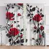 2PC Red Rose Black Branch Curtains Romantic Floral Print Light Filtering Drapes Elegant Modern Home Decor for BedroomLiving Room