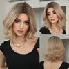 Synthetic Short Wavy Blond Wigs For Women Dark Roots Mid Split Hair Daily Party Costume Heat Resistant Fibre
