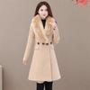 Silný vlněný dámský kabát na podzim a zimu dlouhý kabát s kožešinovým límcem