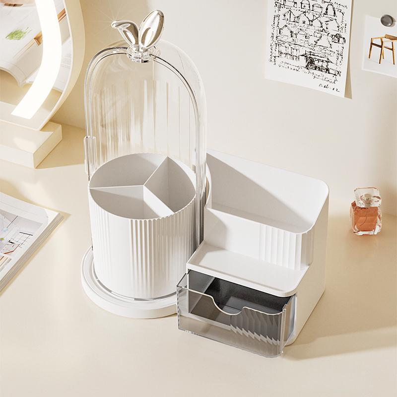 

Desktop Rotating Makeup Organizer Cosmetic Brush Storage Shelf with Drawer Vanity Display Case for Home Bedroom