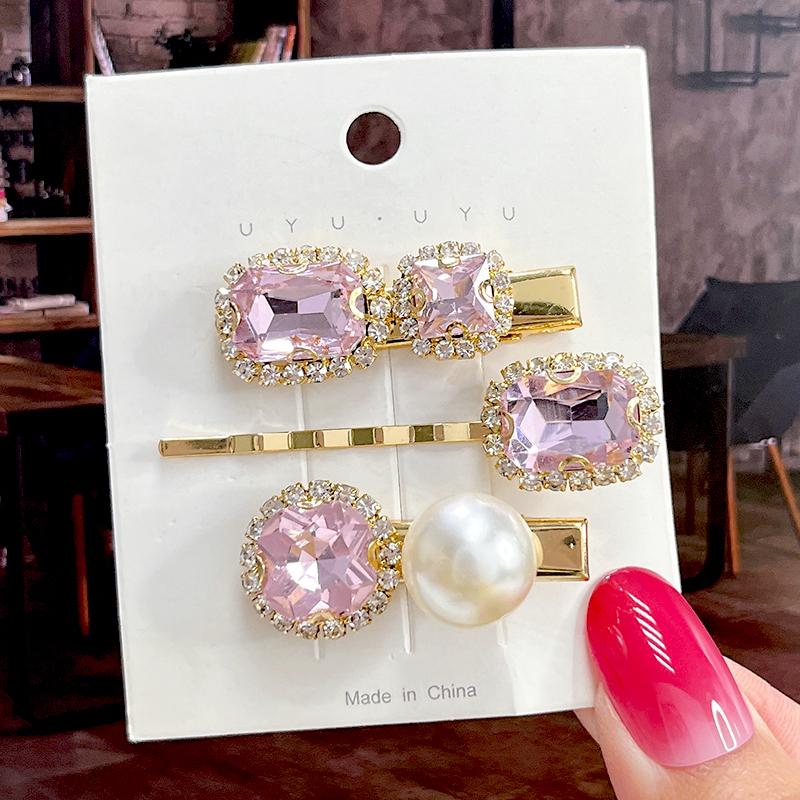 Fashion Shiny Luxury Full Crystal Pearl Women Barrettes Waterdrop Hair Clip Hairgrips Geometric Hair Accessories Korean Headwear