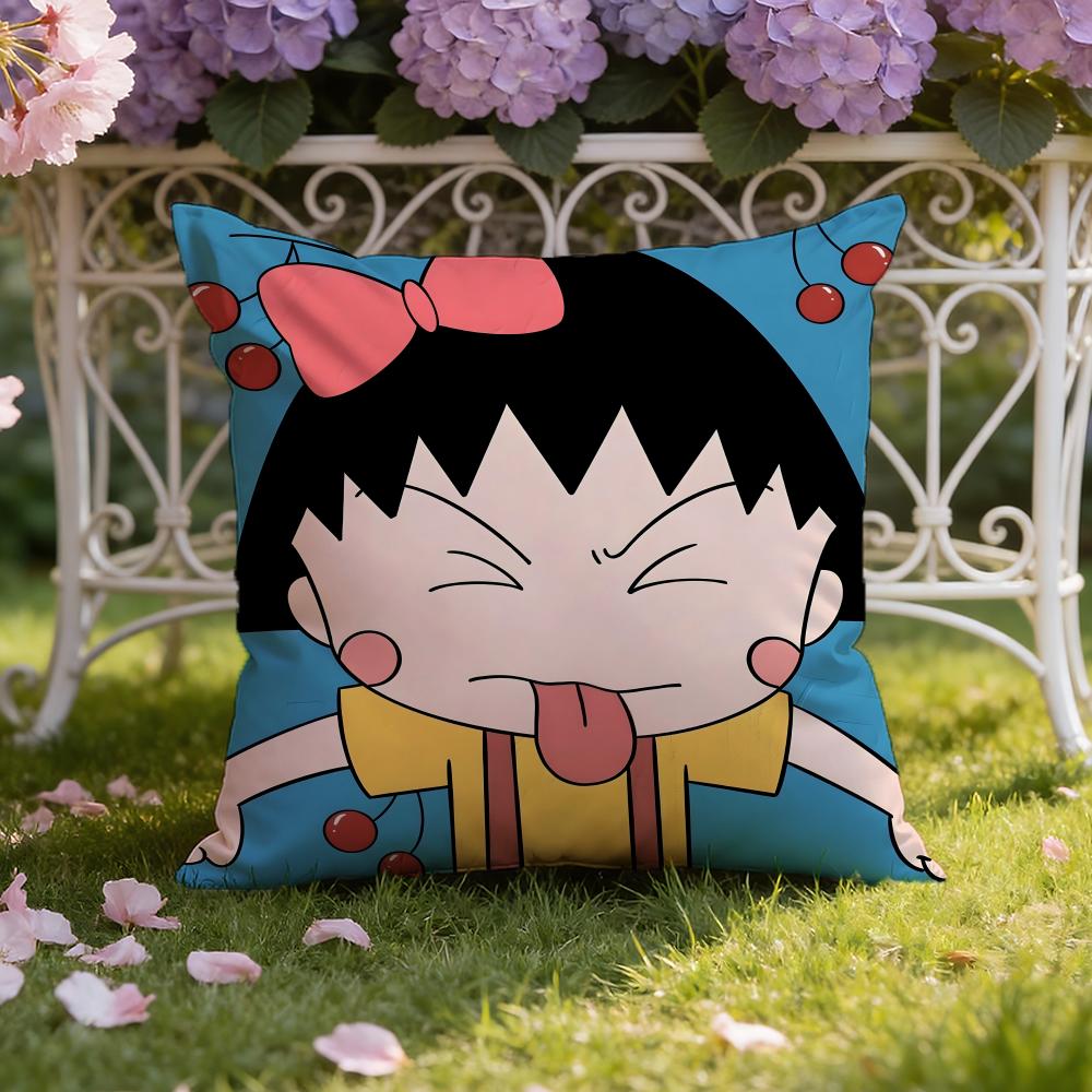 Cute anime C-Chibi M-Maruko Chan Cushion Cover Home & Car Dual-Scene Pillow Cover: Reversible for Premium Comfort