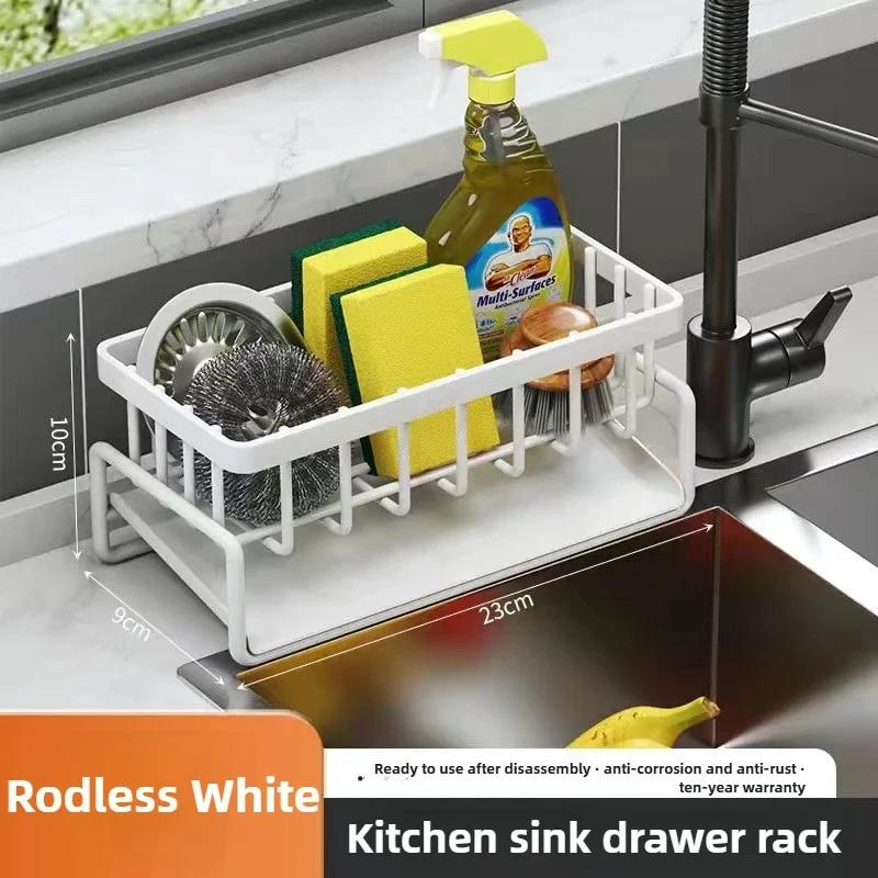 Kitchen Sink Drain Rack Organizer Sponge Storage Faucet Holder Soap Drainer Towel Rack Stainless Steel Self-draining Sink Shelf
