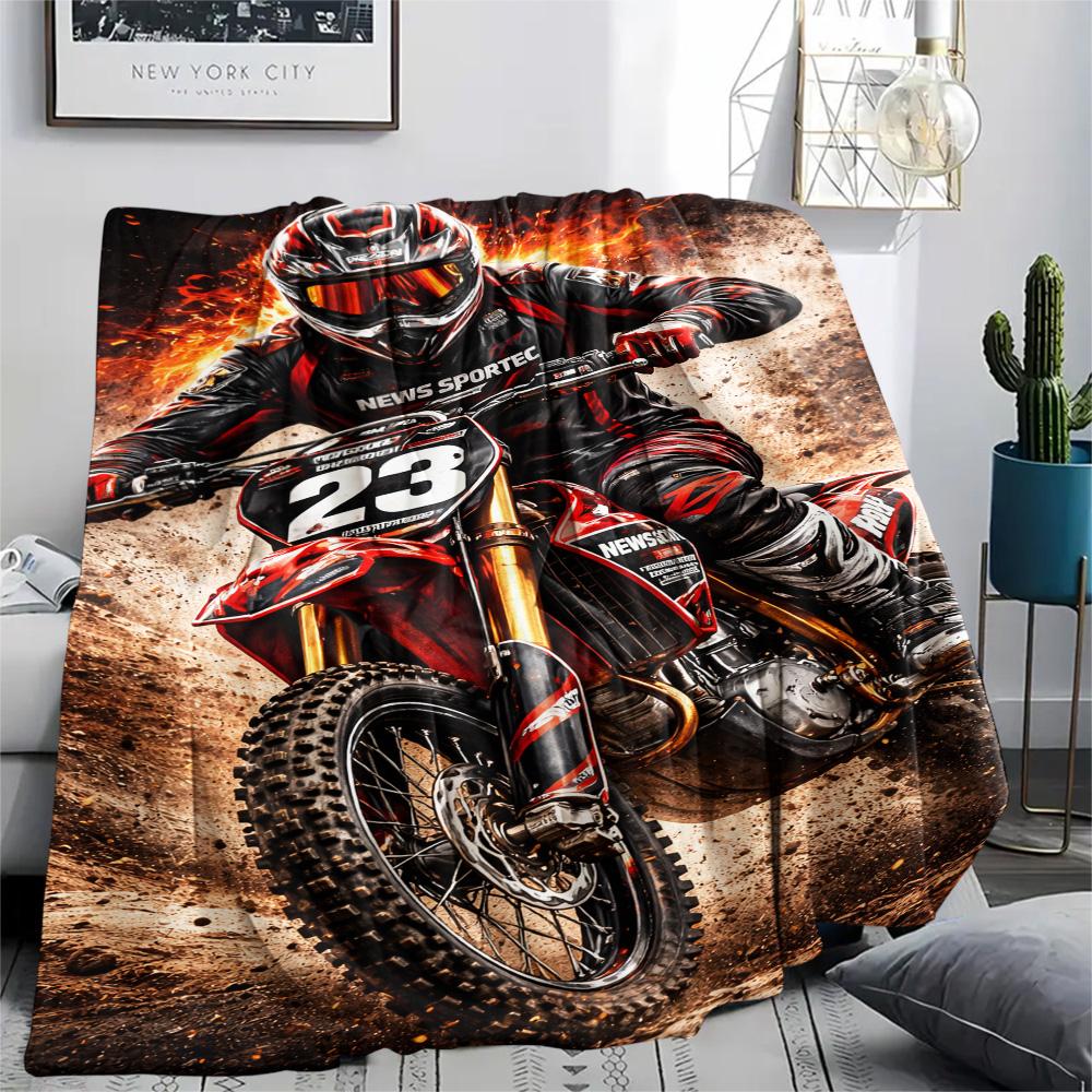 1Pc Motor trail op Print Flannel Blanket High Quality Warm Comfortable Cover for All Seasons Perfect for Gifts Home Decor