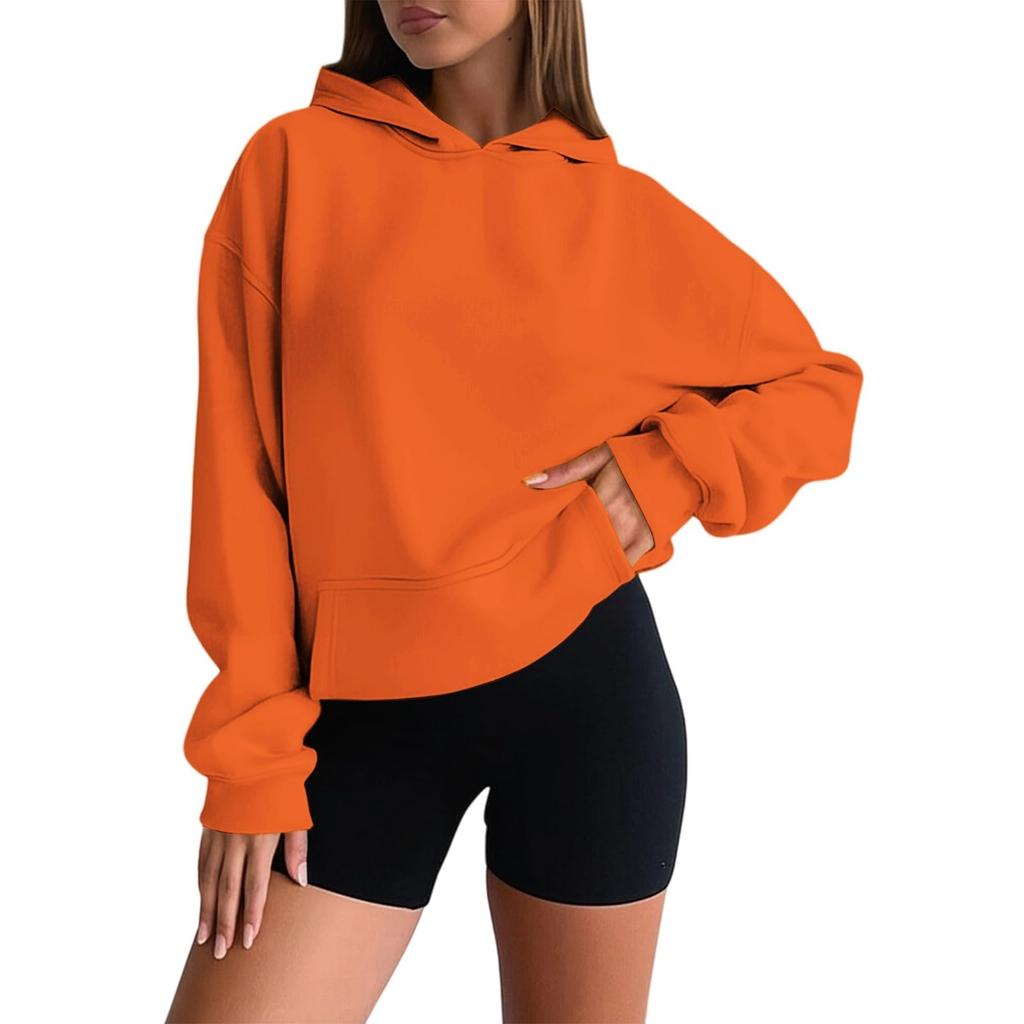 Women's Fashion Oversized Drop-Shoulder Long-Sleeved Sweatshirt Solid-Colour Hooded Sweatshirt