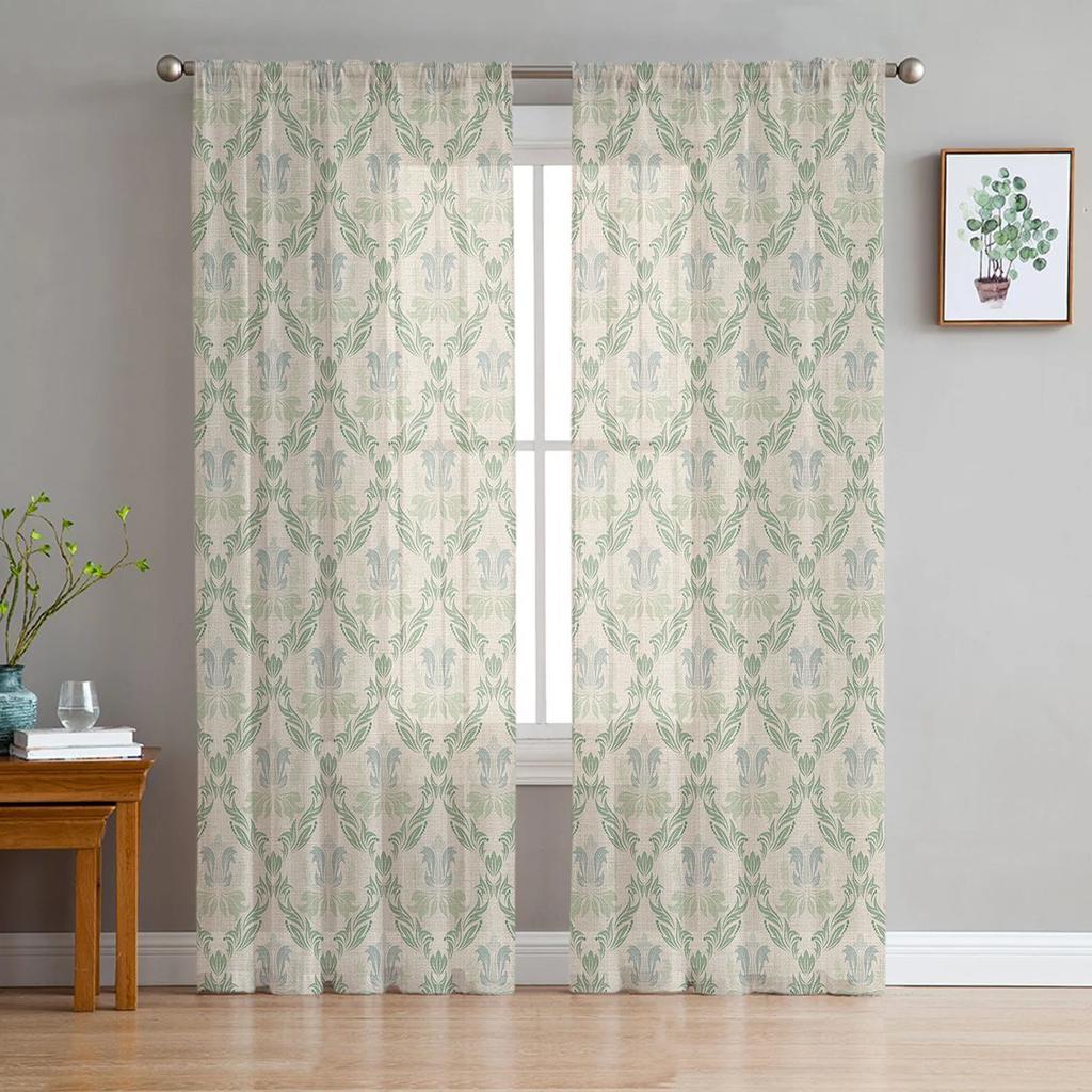 Artistic Beige Baroque Retro Flowers Voile Curtains Window Treatment Chiffon Tulle Curtain Kitchen Living Room Bedroom Light Filtering For Great