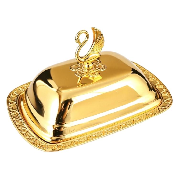 Dining Table Serving Dish with Matching Metal Cover and Decorative Border for Fruit, Pastries, Butter and Family Meals