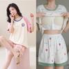 Pajamas Female Summer Short-Sleeved Set of Sweet with Chest Cushion Korean Version of the Cartoon Students Homewear Sleepwear