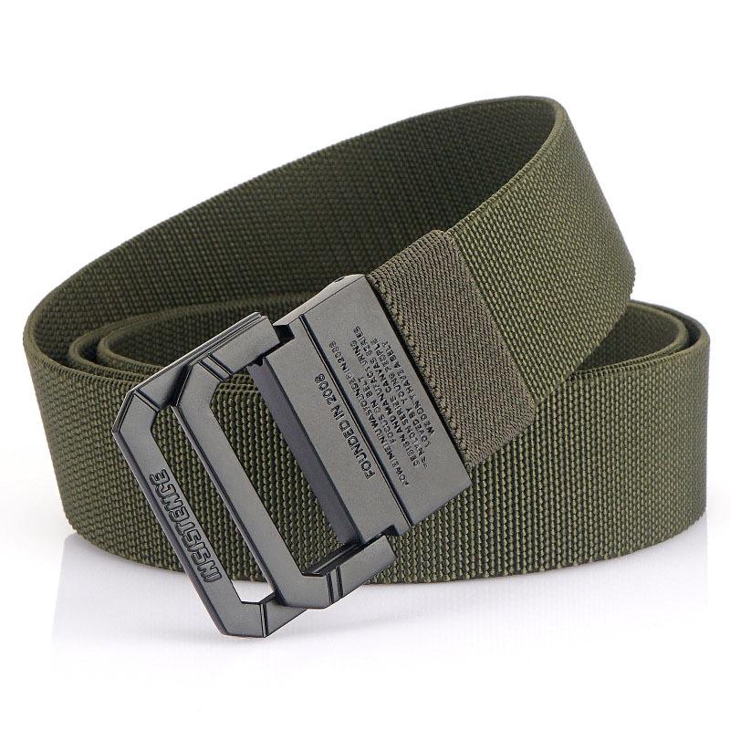 Unisex Black Metal Double Ring Buckle Elastic Canvas Belt for All Seasons