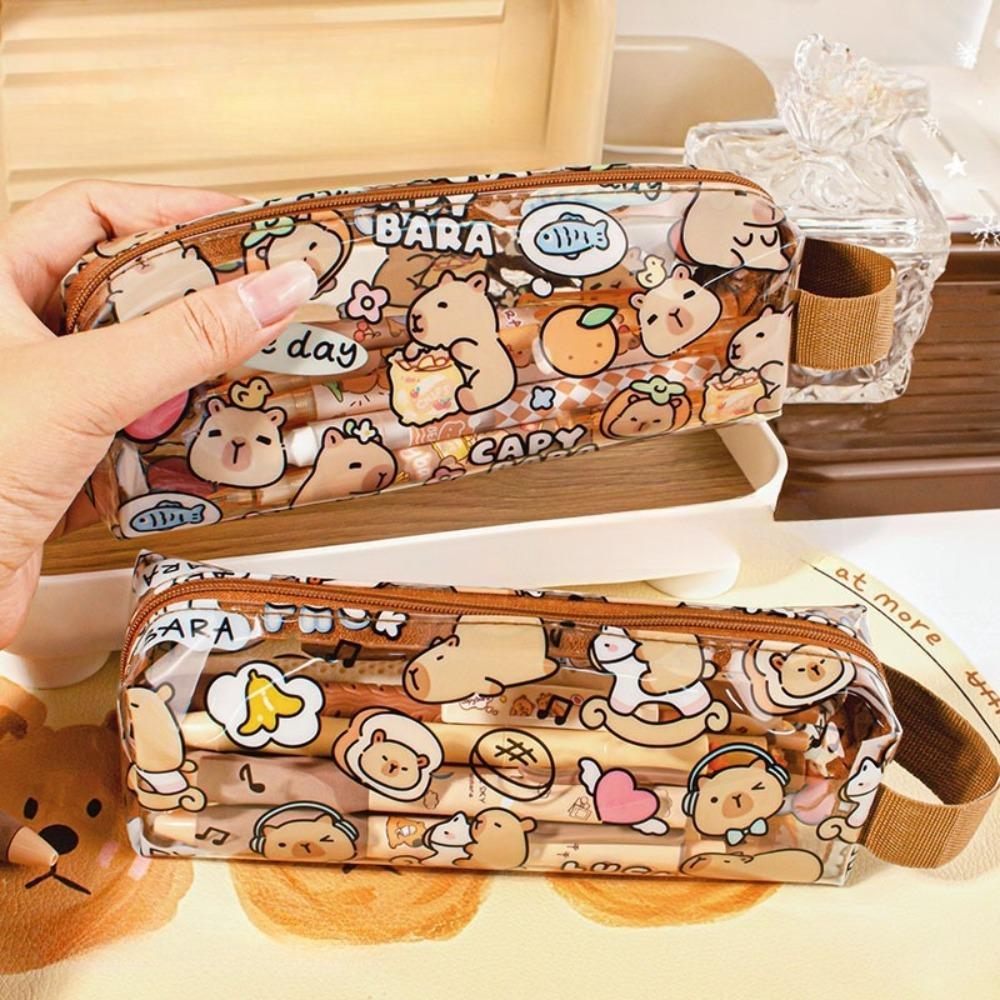 Transparent Pencil Cases Cute Capybara Students Stationery New Pen Bags  School Office Supplies