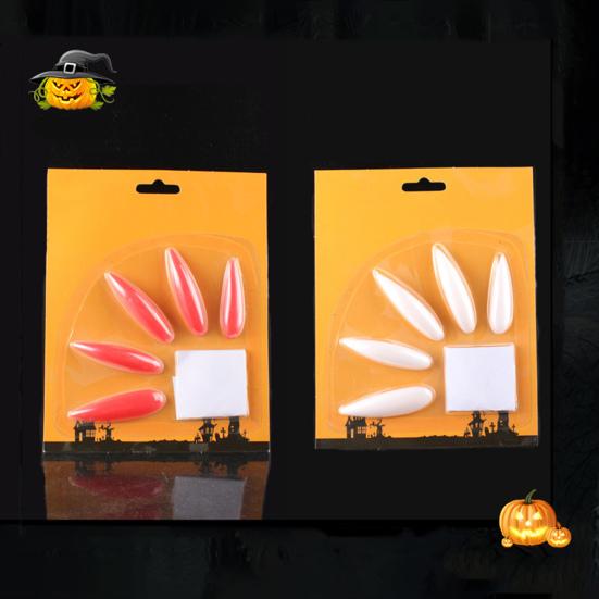 10Pcs Witch Nails Extra Long High Gloss Full Cover Sharp DIY Cosplay Props Plastic Halloween Zombie Costume Party False Nails for Festival