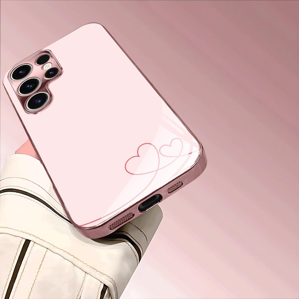 Love pattern metallic paint glass phone case suitable for Samsung Galaxy S26 S25 S24 S22 S21 S20 FE/Ultra/Plus anti drop