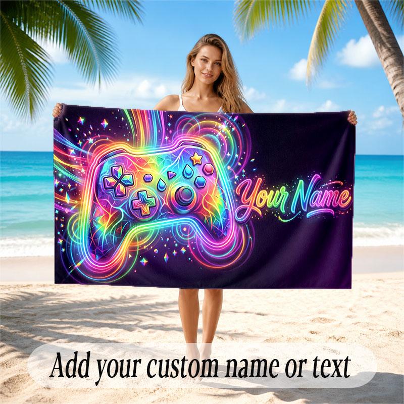 Fantasy Adventure Theme Beach Towel Personalized Custom Name & Text Soft Quick Dry Beach Towel for Swimming Travel