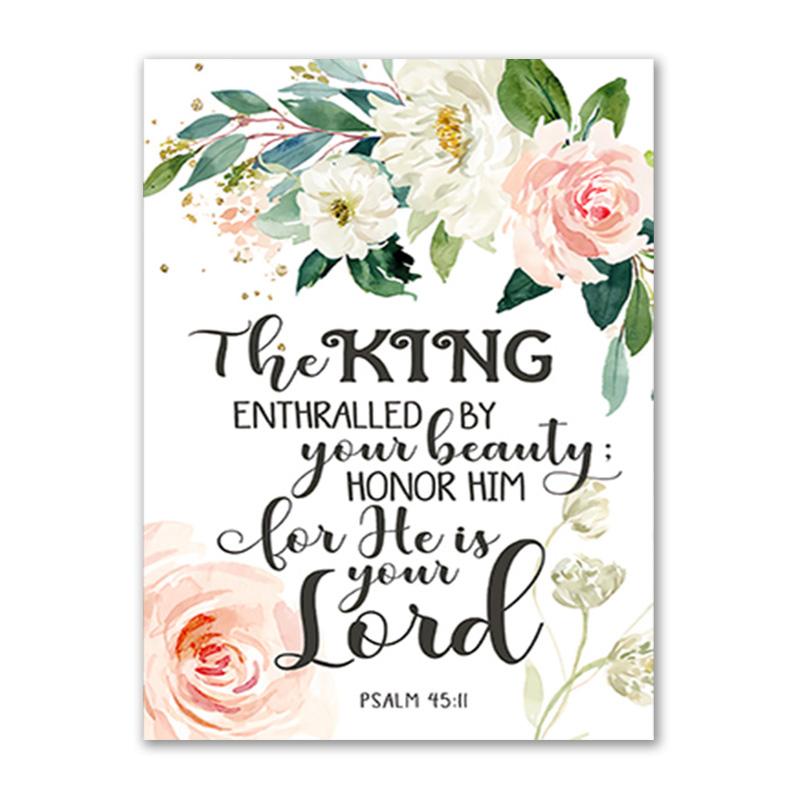 Kwiatowe plakaty akwarela ścienna drukowany obraz werset biblijny płótno sztuka chrześcijańska bóg cytat obraz na płótnie obraz pokój dziecięcy Home Decor