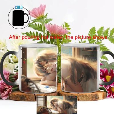 Creative Girl On the Desk Color Changing Coffee Mug BSKT-023 Discoloration Cup Original Mugs Ceramic Coffee Cups Wholesale Anime