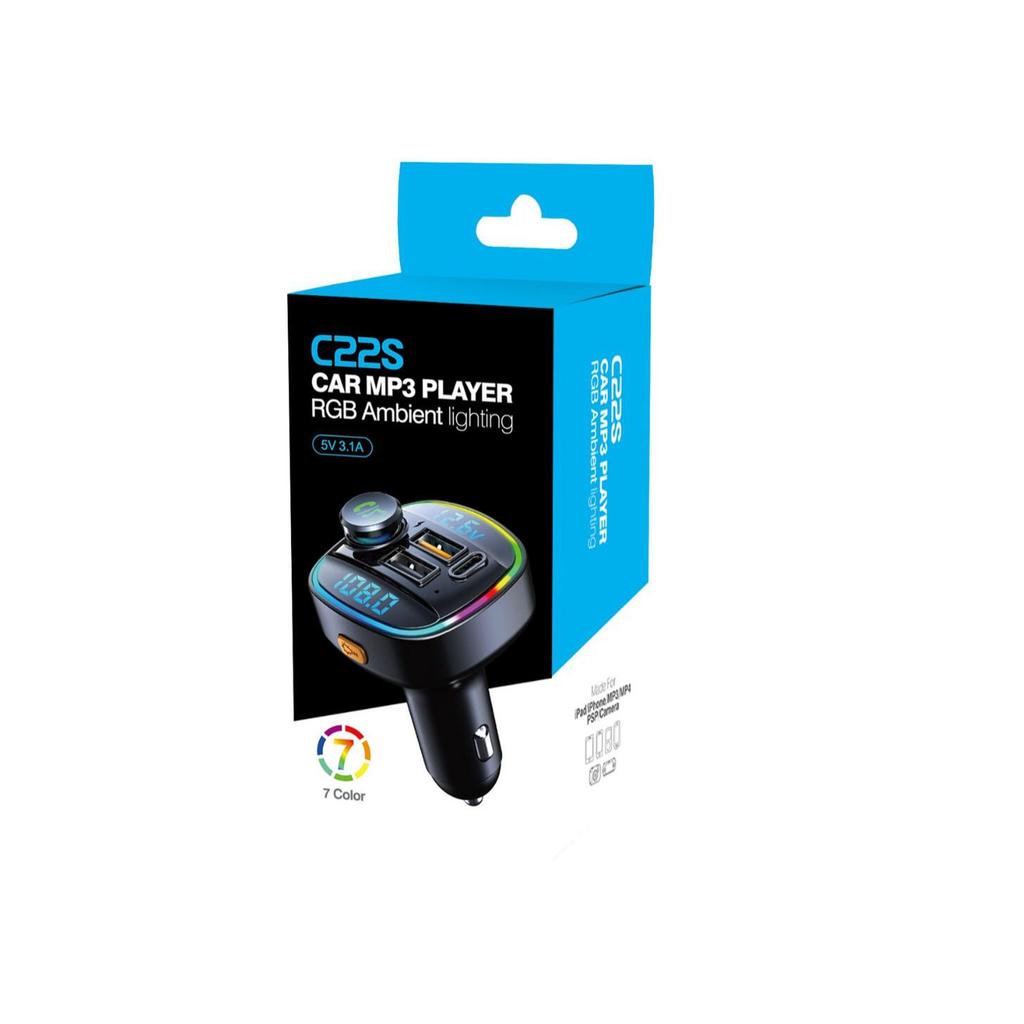 Bluetooth Car MP3 Player with Lossless Sound, Fast Charging, FM Transmitter, and HD Dual Display.