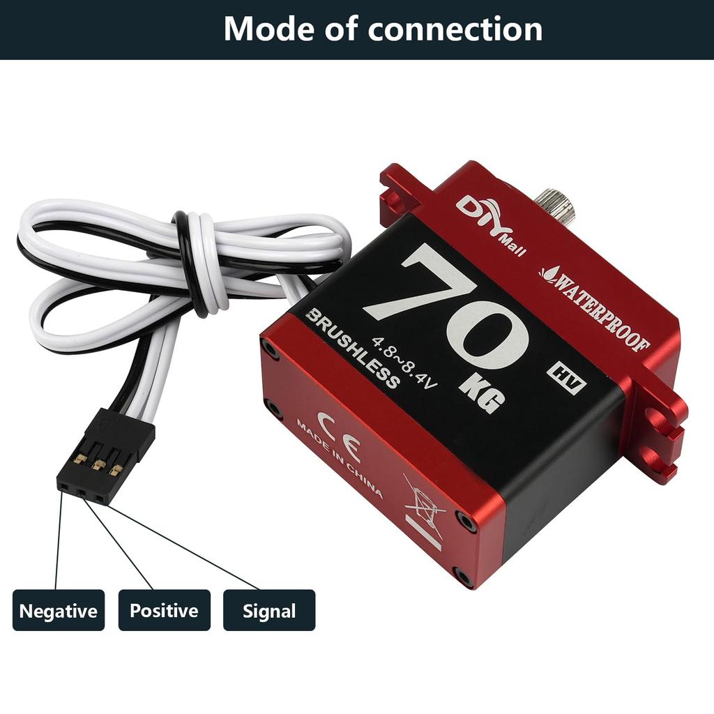 DIYmall 70kg Digital Servo Waterproof High Torque Brushless Motor Steel Gear Servo with 25T Metal Horn for RC 1/8 1/10 Car/Robot/Boat/Plane(270