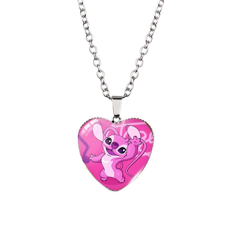 Adorable Stitch Cartoon Heart Necklace For Kids With Stunning Glass Pendant And Alloy Chain