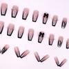 24 Pieces  style black French bow diamond model flash glitter water drop pattern white fake nails wear armor