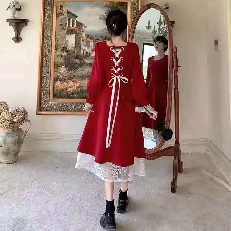 Abito autunnale stile Hepburn Abito lungo francese di lusso leggero Abito formale ad alto senso