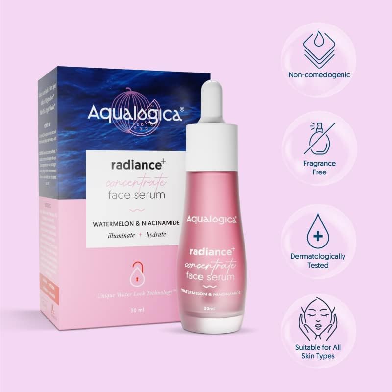 Aqualogica Radiance+ Concentrate Niacinamide Face Serum 30ml for Glowing, Oily & Dry Skin, Brightens & Rejuvenates