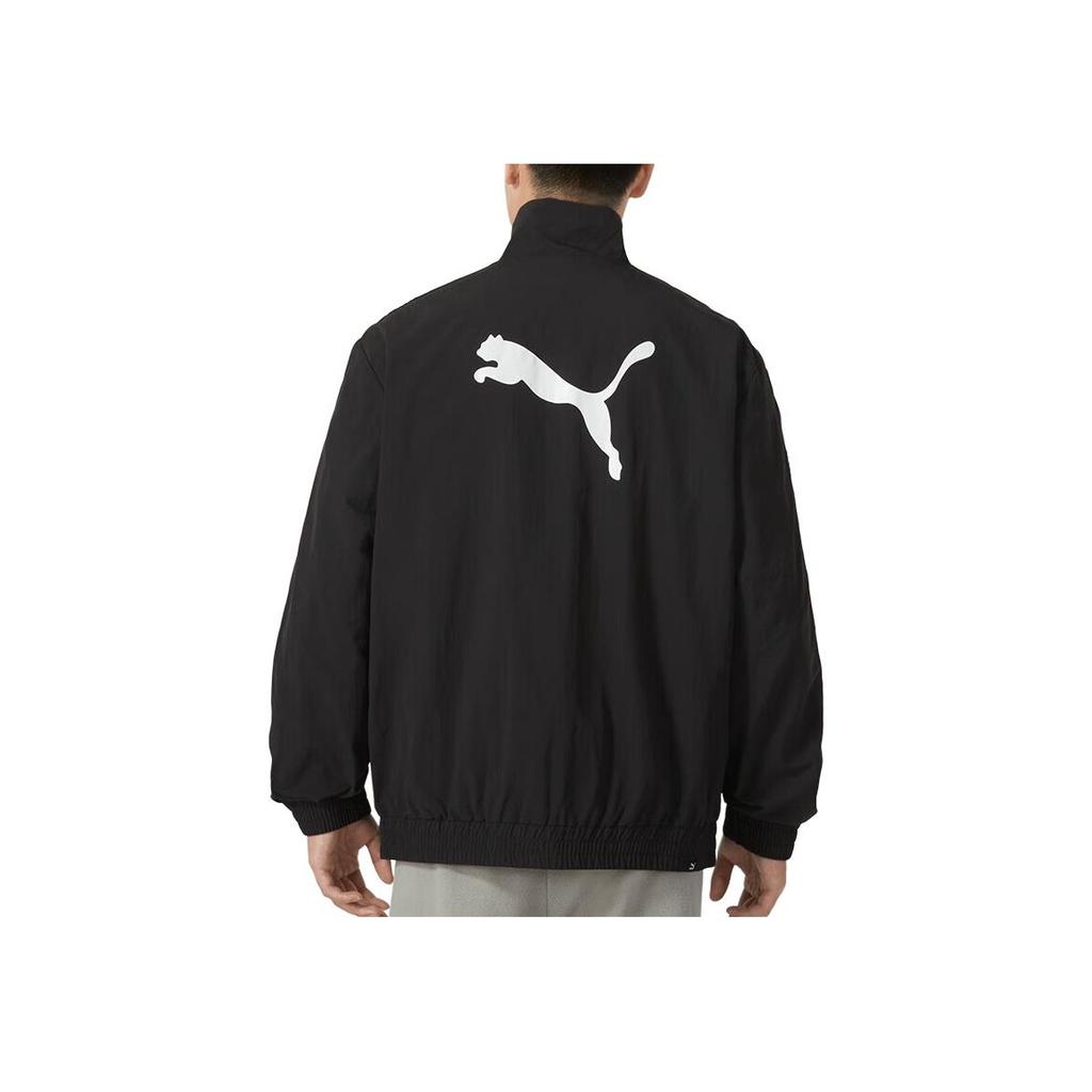 Puma Solid Color Letter Print Logo Zip Stand Collar Jacket Unisex Jacket Black 536771-01