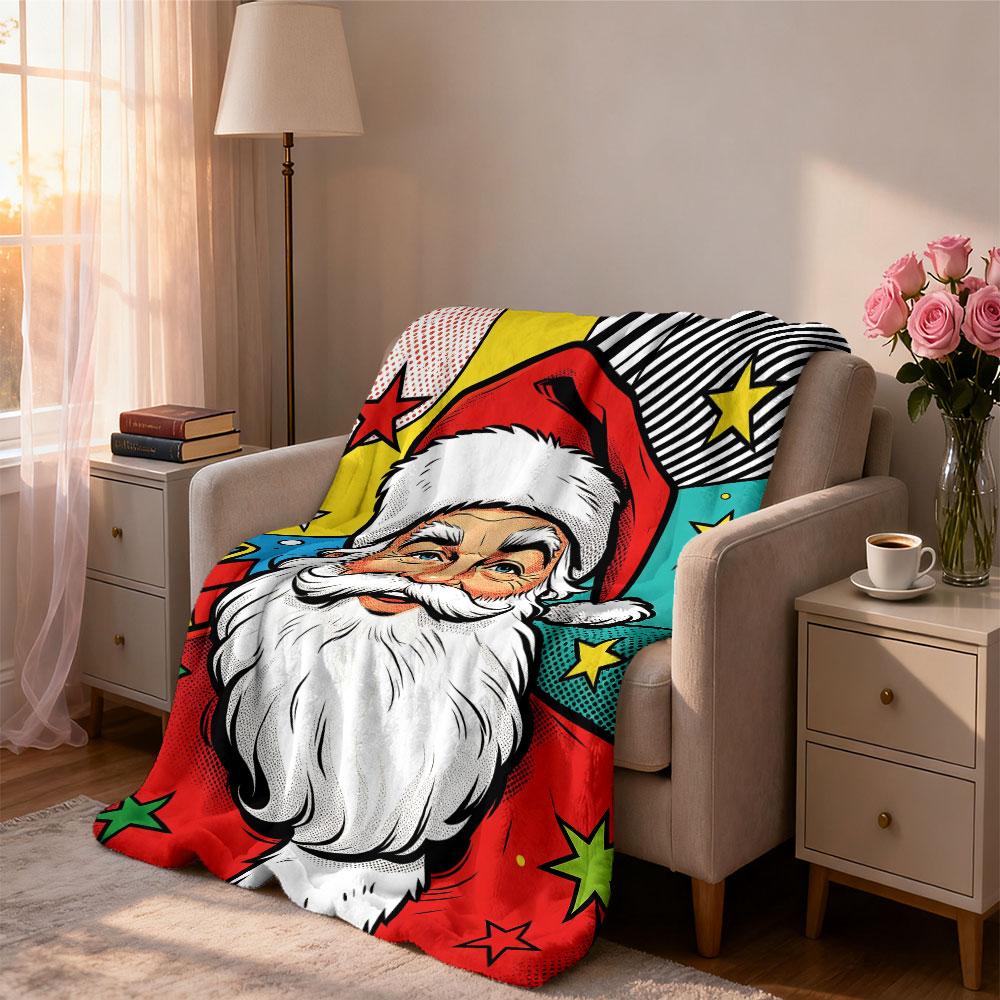 1pc Pop Style Christmas Santa Claus 230g Flannel Blanket, Soft Comfortable Throw Blanket For Sofa Lounge And Daily Nap