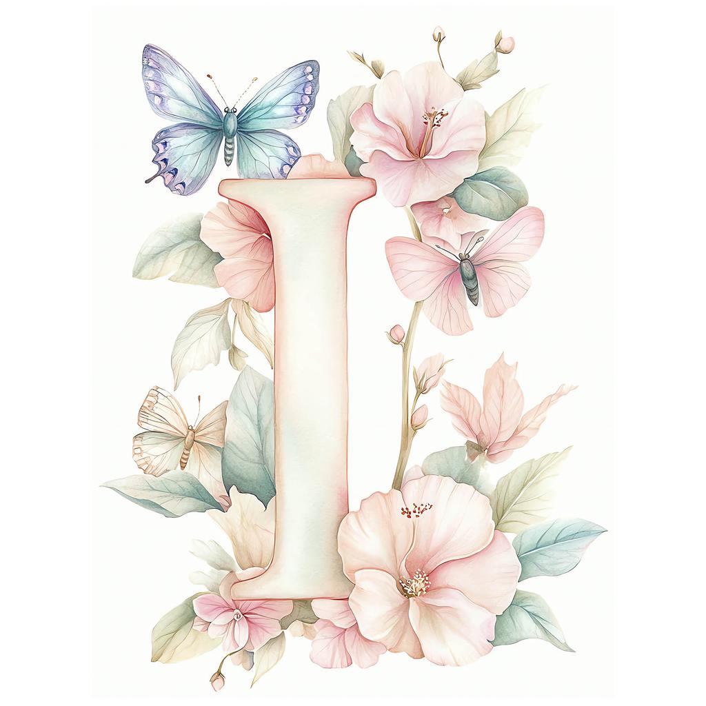 Poster "I" With Hibiscus Flowers Poster "I" With Hibiscus Flowers, 50X70 Cm, Without Frame, Premium Canvas On Stretcher