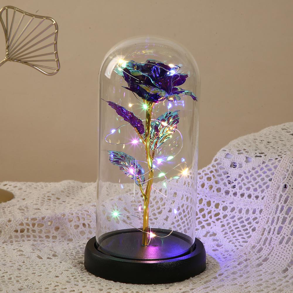 New immortal flower transparent gold foil flower glass cover, rose dust cover luminous gift desktop ornament