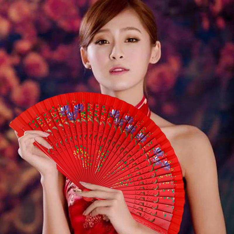 Folding Fan Wood Spanish Fan for Dancing Printing Hand Folding Fan Performances Prop Home Decor Ornaments Craft Gifts for Guest