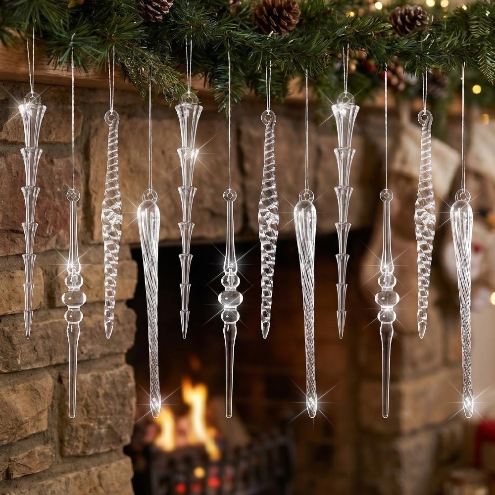 12pcs Transparent Christmas Icicle Pendants Acrylic Christmas Tree Ornaments for Xmas Tree