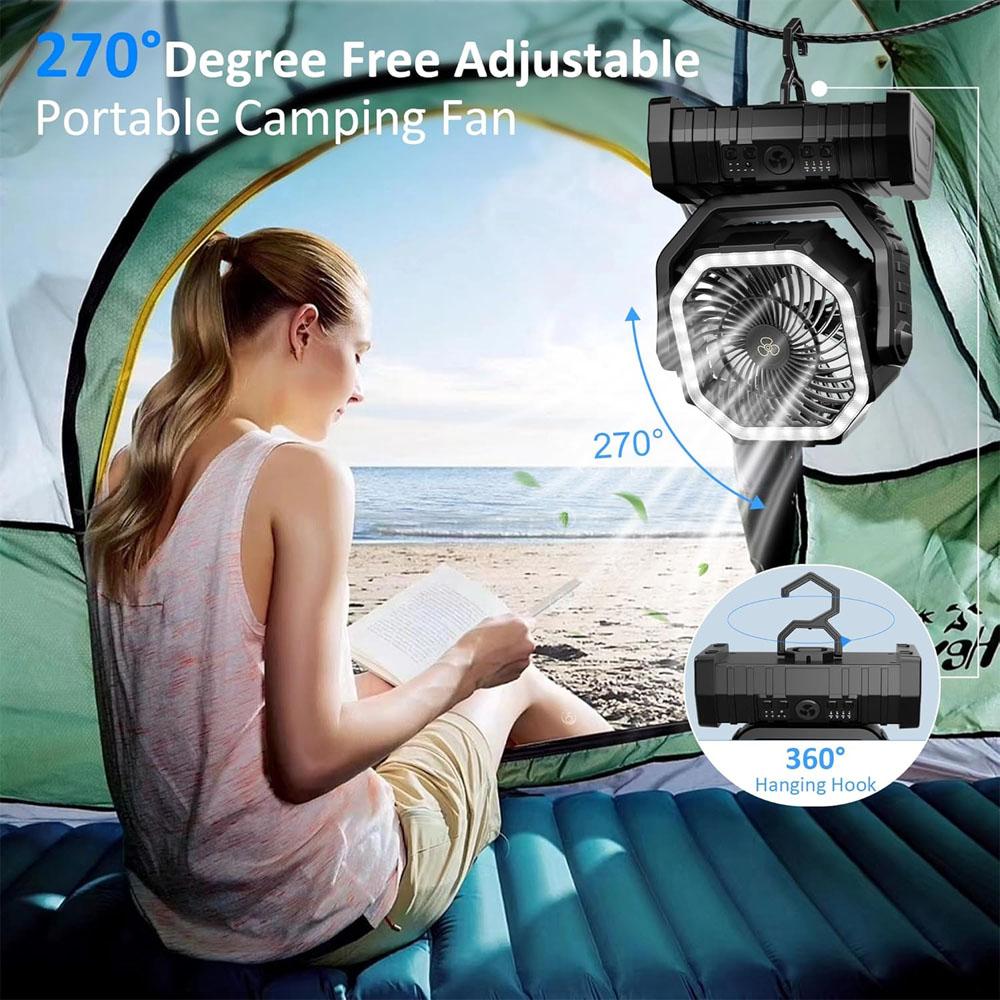 Camping Fan 20000mAh Battery Powered Fan Rechargeable 4 Speeds with LED Lantern - Hanging Portable Outdoor Cold Fan Tent Fans