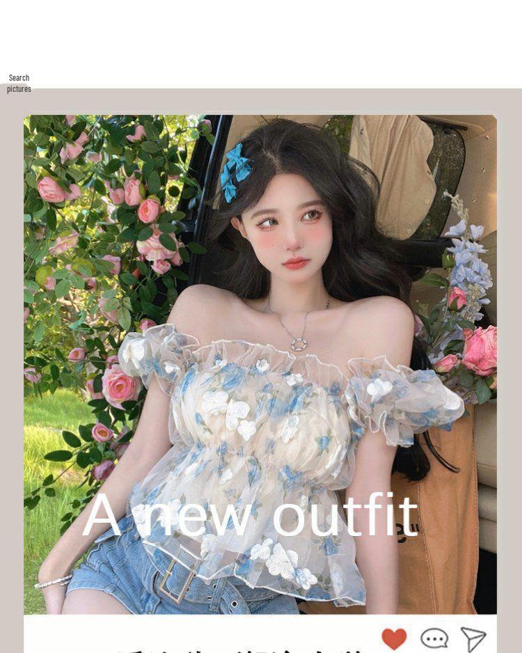 Women's Off-Shoulder Floral Puff Sleeve Summer Top