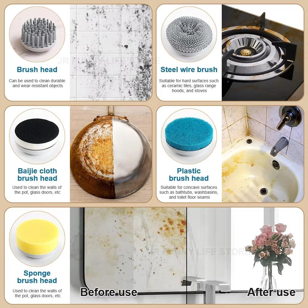 LED Display Electric Cleaning Brush Wireless Kitchen Sink Cleaning Brush 5-in-1 IPX7 Waterproof Electric Pot Brush Cleaning Tool