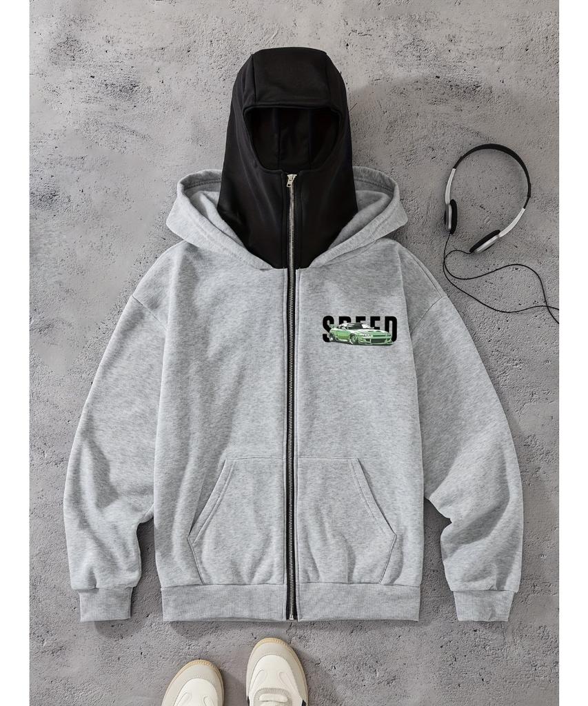 Men's Black Hooded Sweatshirt with Green Racing Print - "speed" Design, "loyal To You" Zipper Sweatshirt