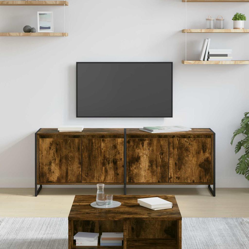 TV Stand 140 X 36 X 49.5 Cm Smoked Oak Engineered Wood