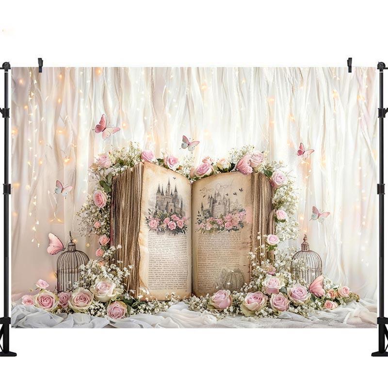 LS Photography Background Spring Castle Floral Butterfly Decor Props Cake Smash Baby Shower Kids Portrait Photo Backdrop Studio